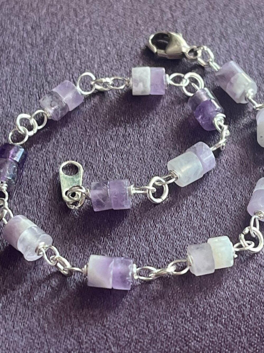 Amethyst Heishi Bracelet | Minimalist Silver Chain | Boho Gemstone Bracelet